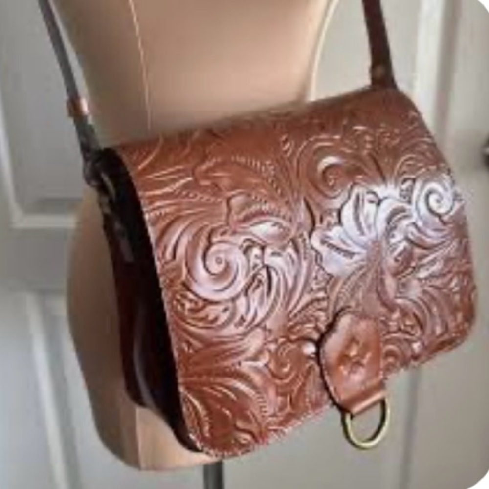 Stylish Embossed Brown Crossbody Bag